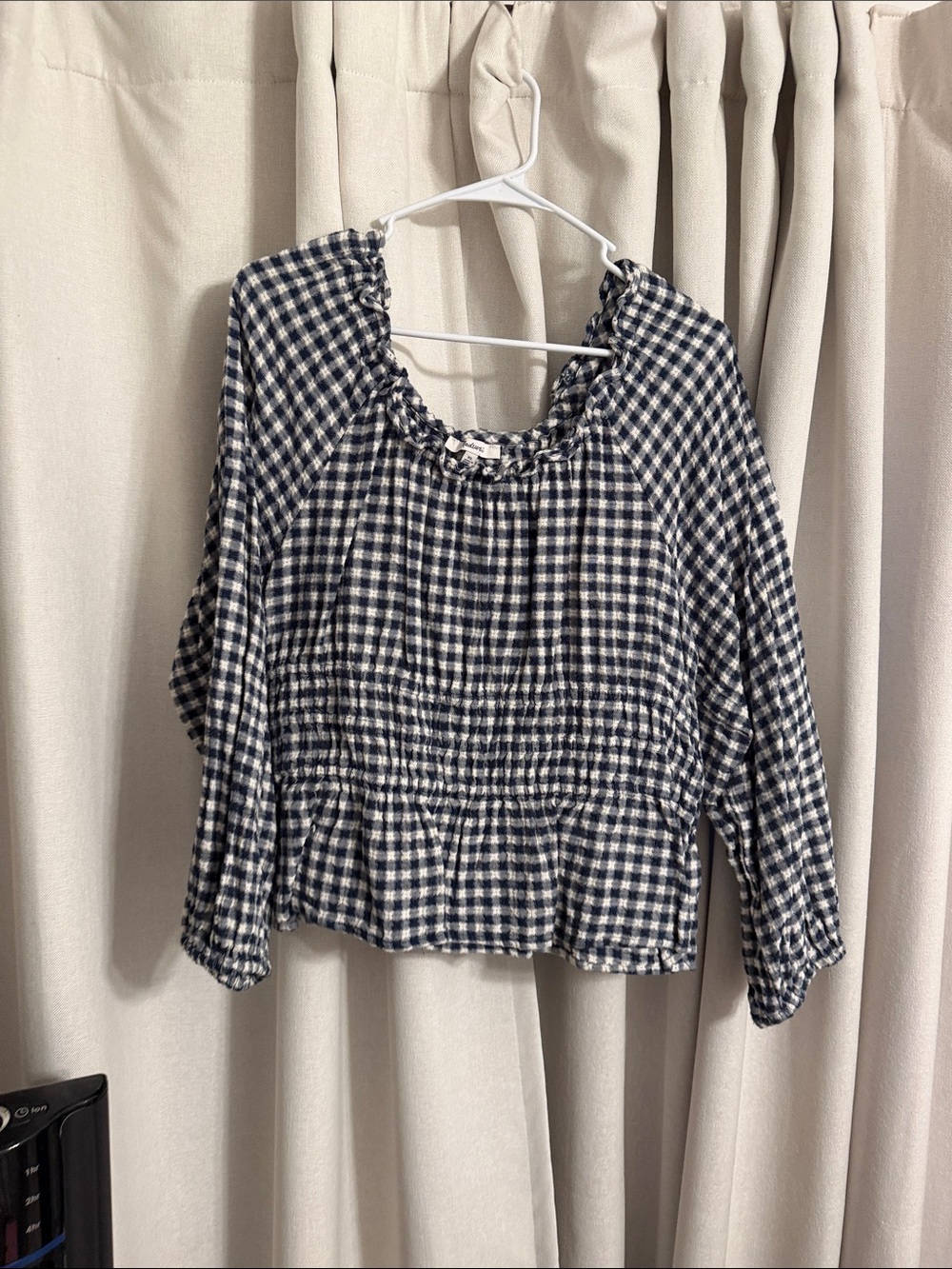 Madewell Black & White Gingham Peasant Blouse